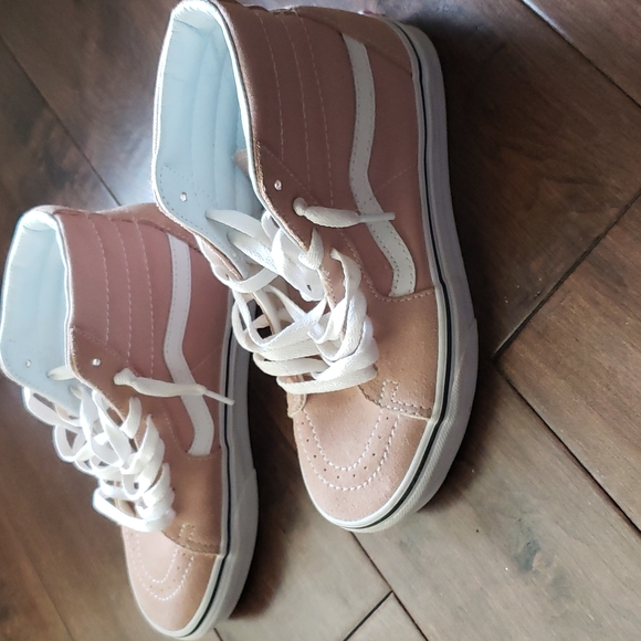 Blush pink Suede & fabric vans high top sneakers ladies 6 men 4.5 - Picture 5 of 8